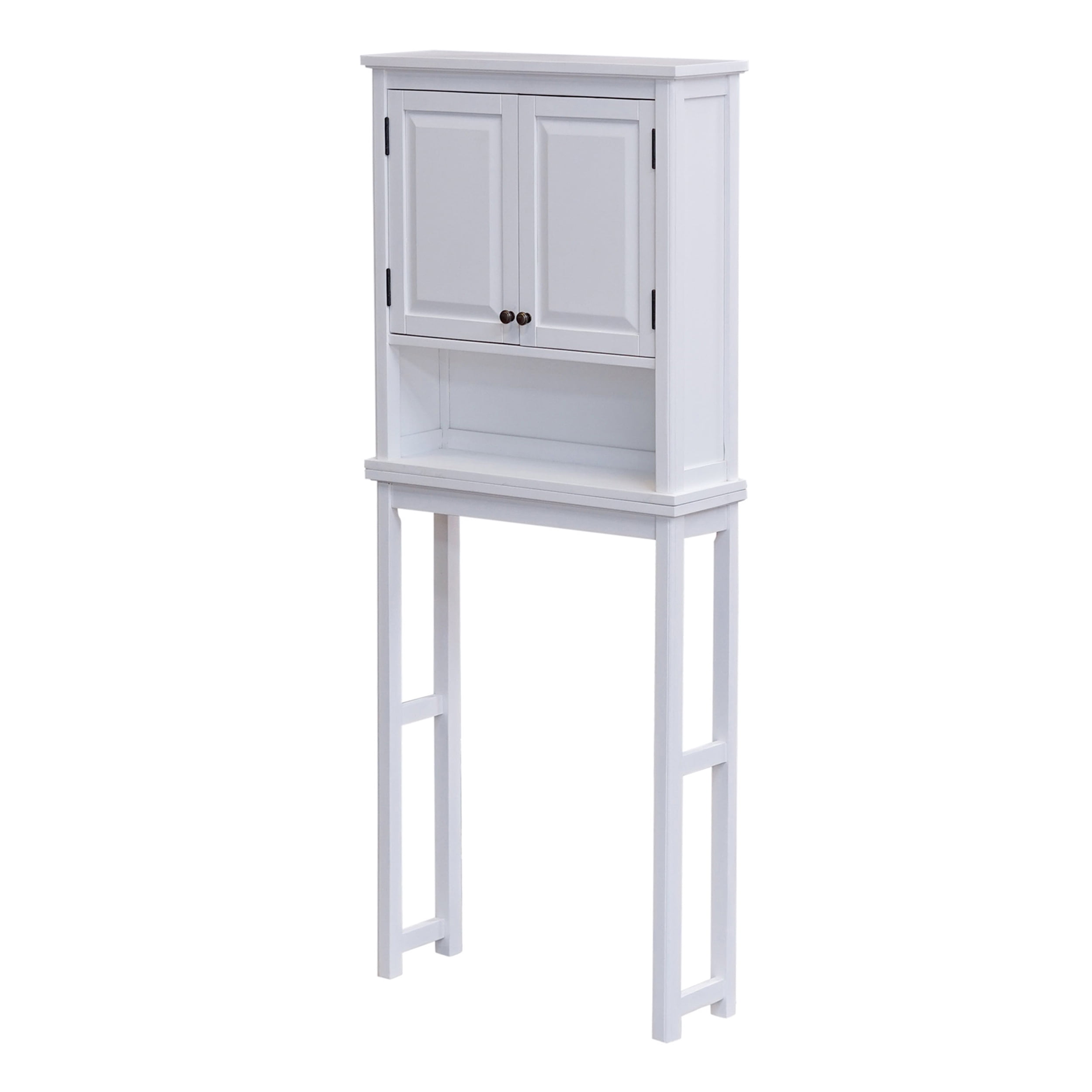 White Wood Adjustable Over-the-Toilet Storage Cabinet with Doors