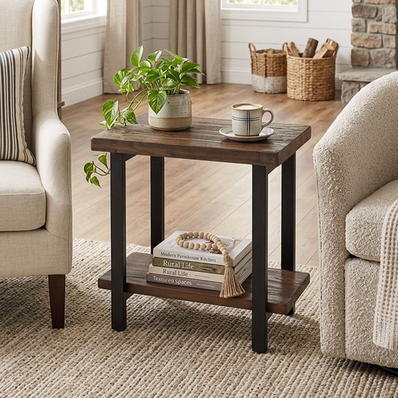 Pomona 27" Solid Wood 2-Tier End Table, Rustic Brown