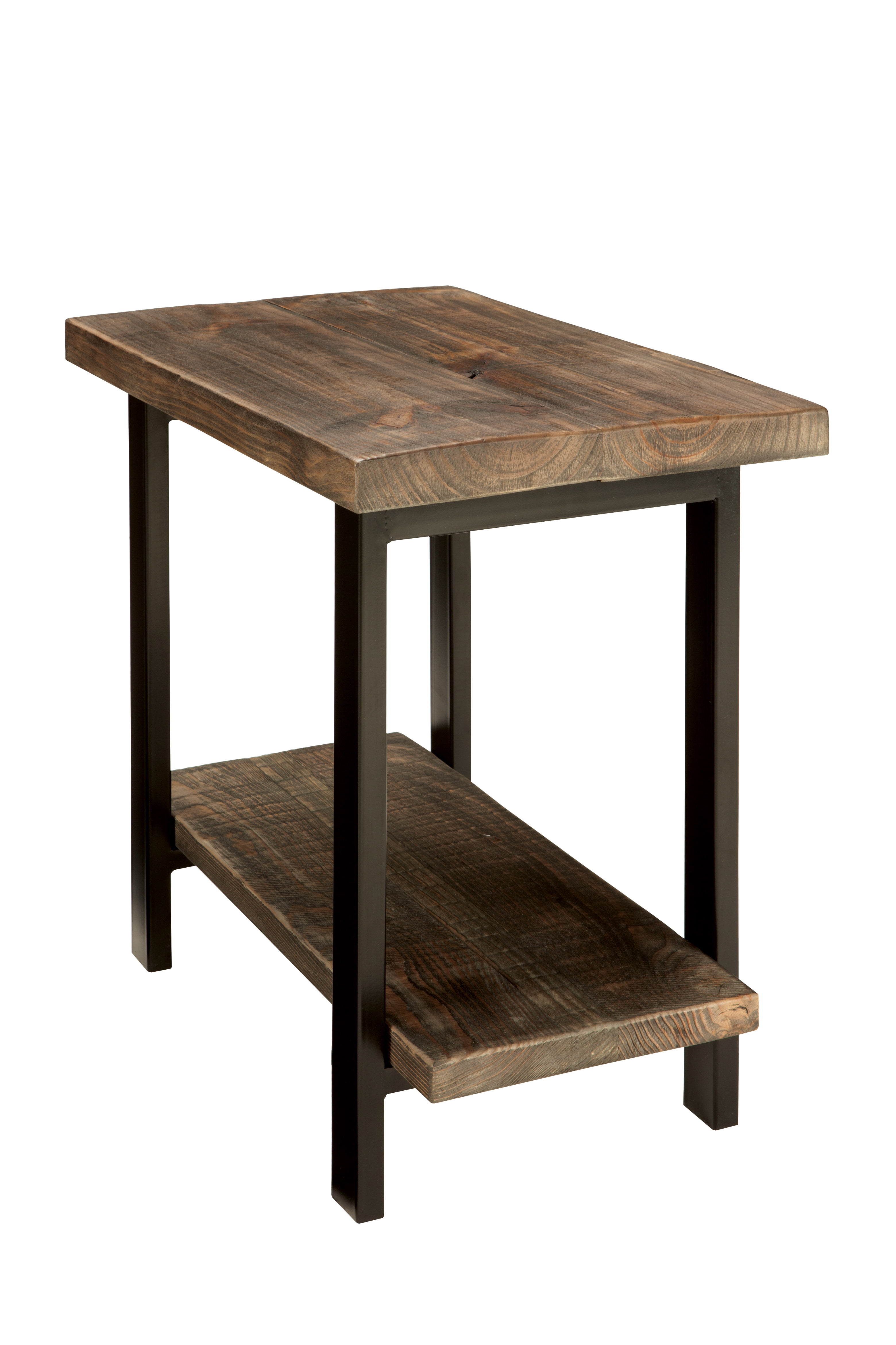 Alaterre Furniture Pomona 2-Tier Sturdy Wood and Metal End Table, Home Decor Accent Stand, Rustic Natural