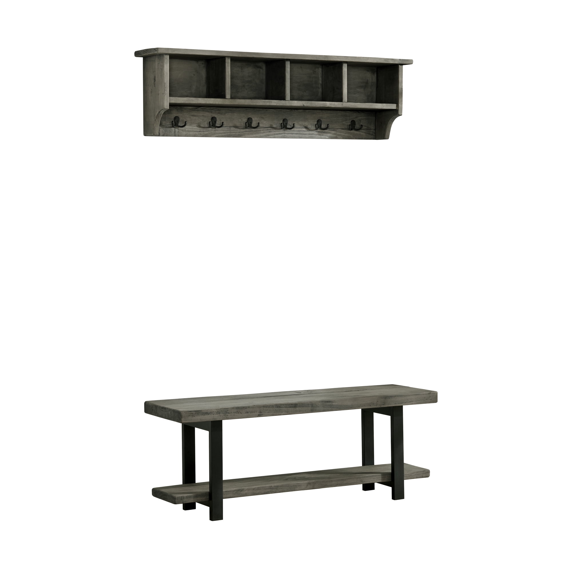 Alaterre Pomona 48" Metal and Reclaimed Wood Wall Coat Hook with Bench, Slate Gray