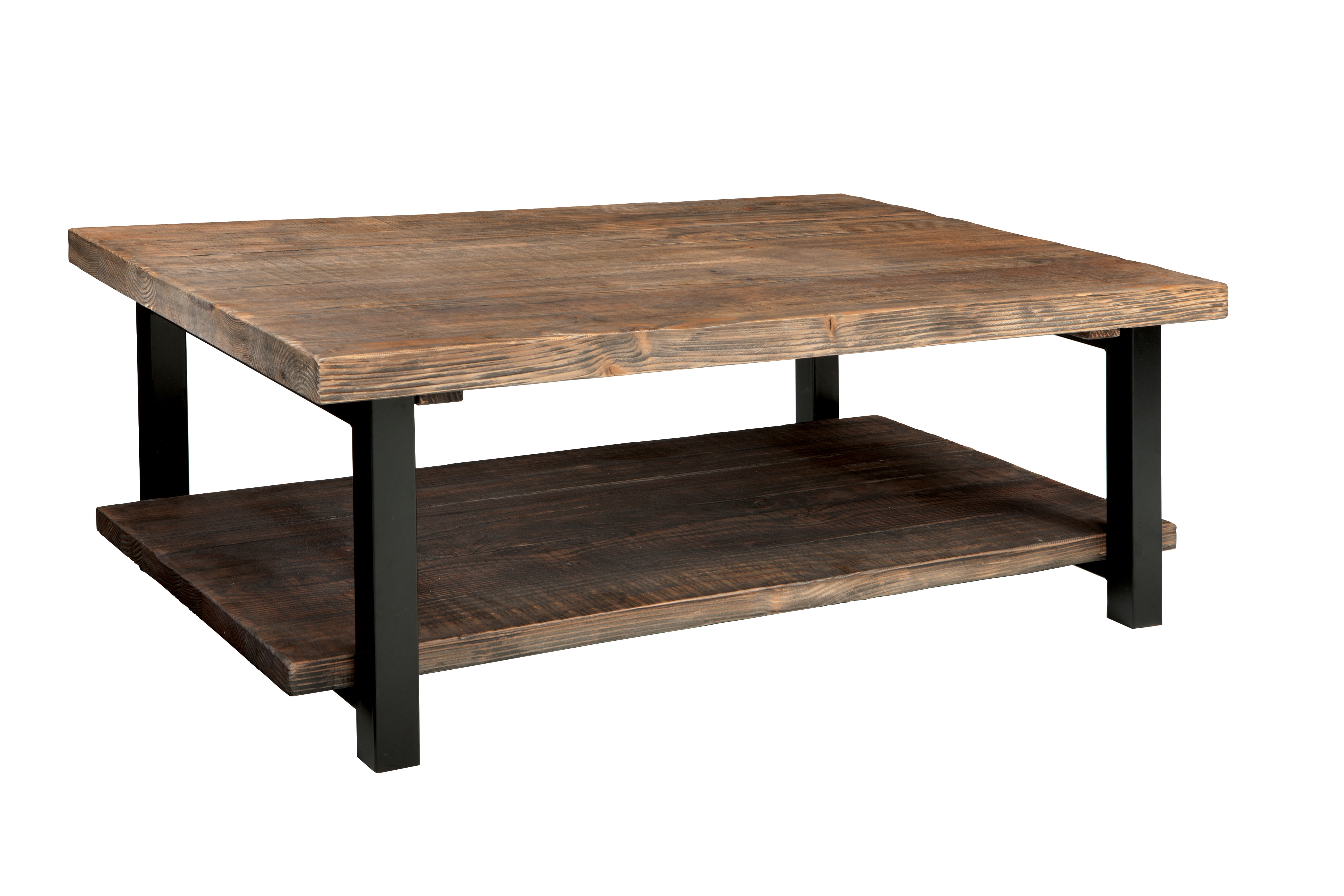 Pomona 48" Rustic Wood and Metal Coffee Table with Shelf