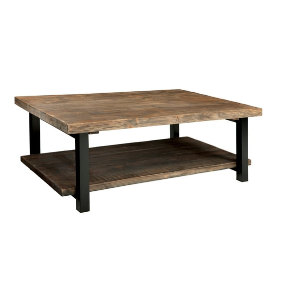 Alaterre Furniture Pomona Rustic Natural 48" Wide Coffee Table with Shelf and Metal Legs for Living Room, Rustic Natural