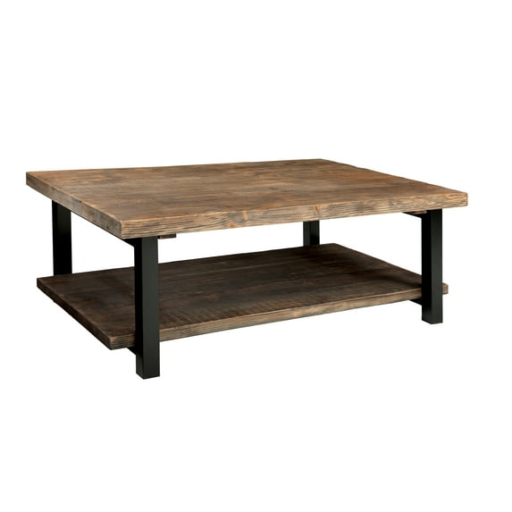 Alaterre Furniture Pomona Rustic Natural 48" Wide Coffee Table with Shelf and Metal Legs for Living Room, Rustic Natural