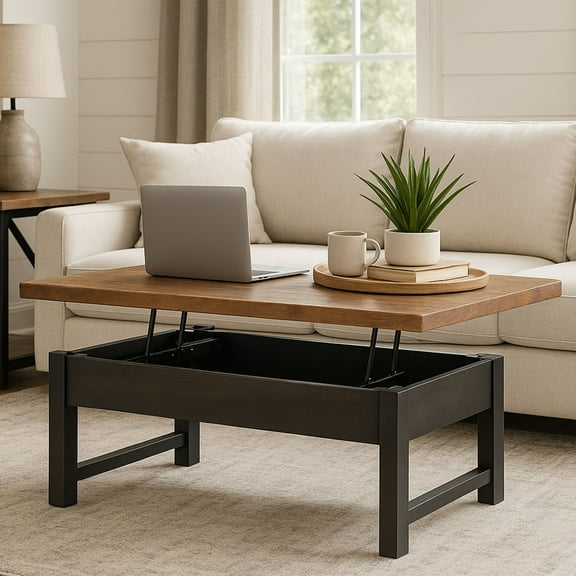 Alaterre Furniture Pomona 42 Lift Top Coffee Table with Storage - Metal and Wood Living Room Table