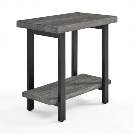 Alaterre Furniture Pomona Metal and Solid Wood 2-Tier End Table, Accent Table for Living Room, Slate Gray