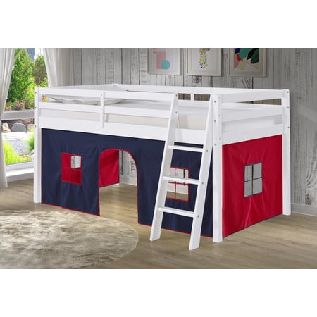 Alaterre Roxy Junior Kids White Loft Bed, Blue and Red Tent