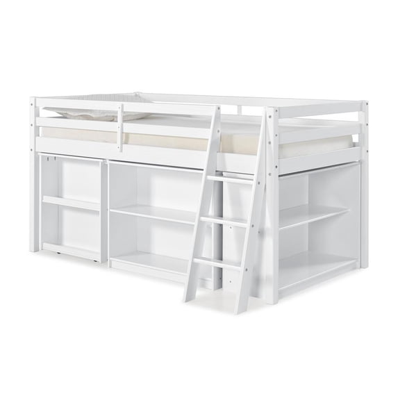 Alaterre Roxy Junior Loft Bed with Storage Drawers, Bookshelf and Desk, White