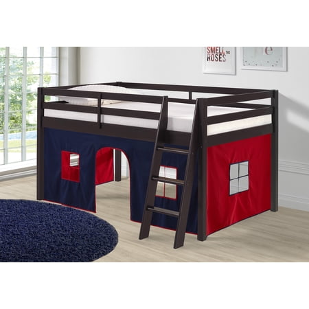 Alaterre Furniture Roxy Junior Loft - Espresso with Blue and Red Bottom Tent