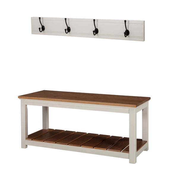 Alaterre Savannah Coat Hook with Bench Set, Ivory