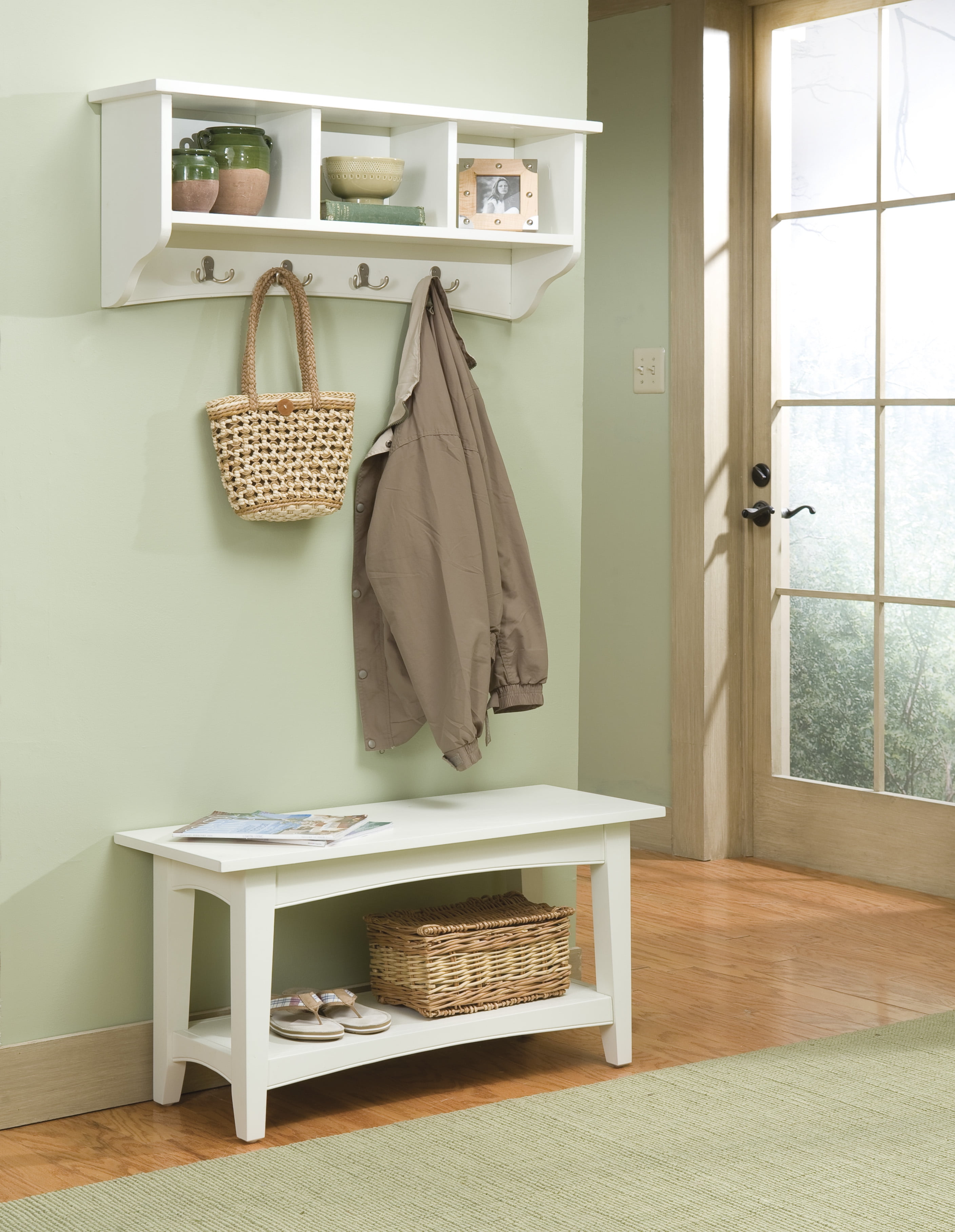Alaterre Shaker Cottage Bench Coat Hook with Storage Ivory