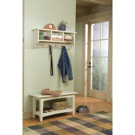 Alaterre Shaker Cottage Bench/Coat Hook with Storage, Sand