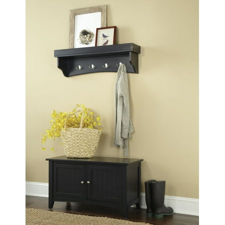 Alaterre Shaker Cottage Bench/Coat Hooks with Tray, Black