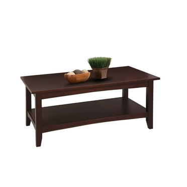 Alaterre Furniture Shaker Cottage Rectangle Coffee Table, Open Bottom Shelf Living Room Furniture, Hardwood & Composite Woods, Espresso