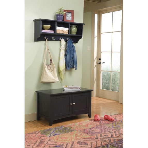 Alaterre Shaker Cottage Storage Bench/Coat Hook with Storage, Black