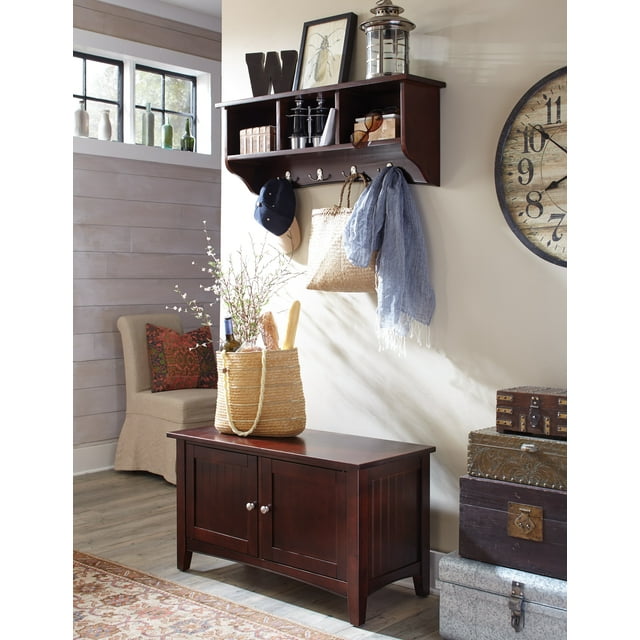 Alaterre Shaker Cottage Storage Bench/Coat Hook with Storage, Espresso