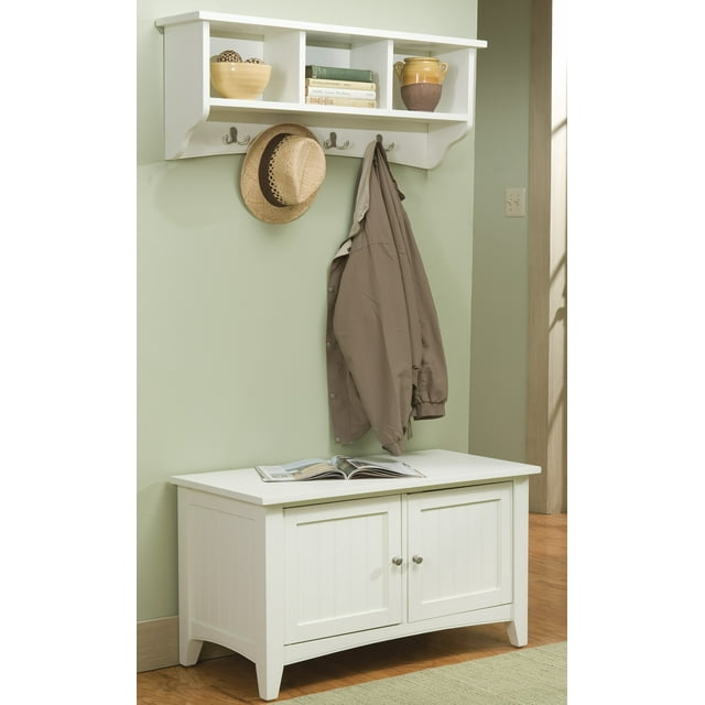 Alaterre Shaker Cottage Storage Bench/Coat Hook with Storage, Ivory