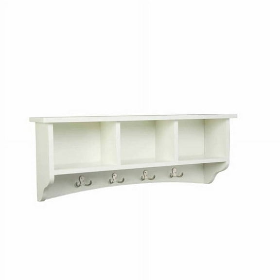 Alaterre Furniture Shaker Cottage Coat Rack with 3 Open Shelves, Wall Mounted Storage, Transitional Design for Entryway Storage Organization, Ivory