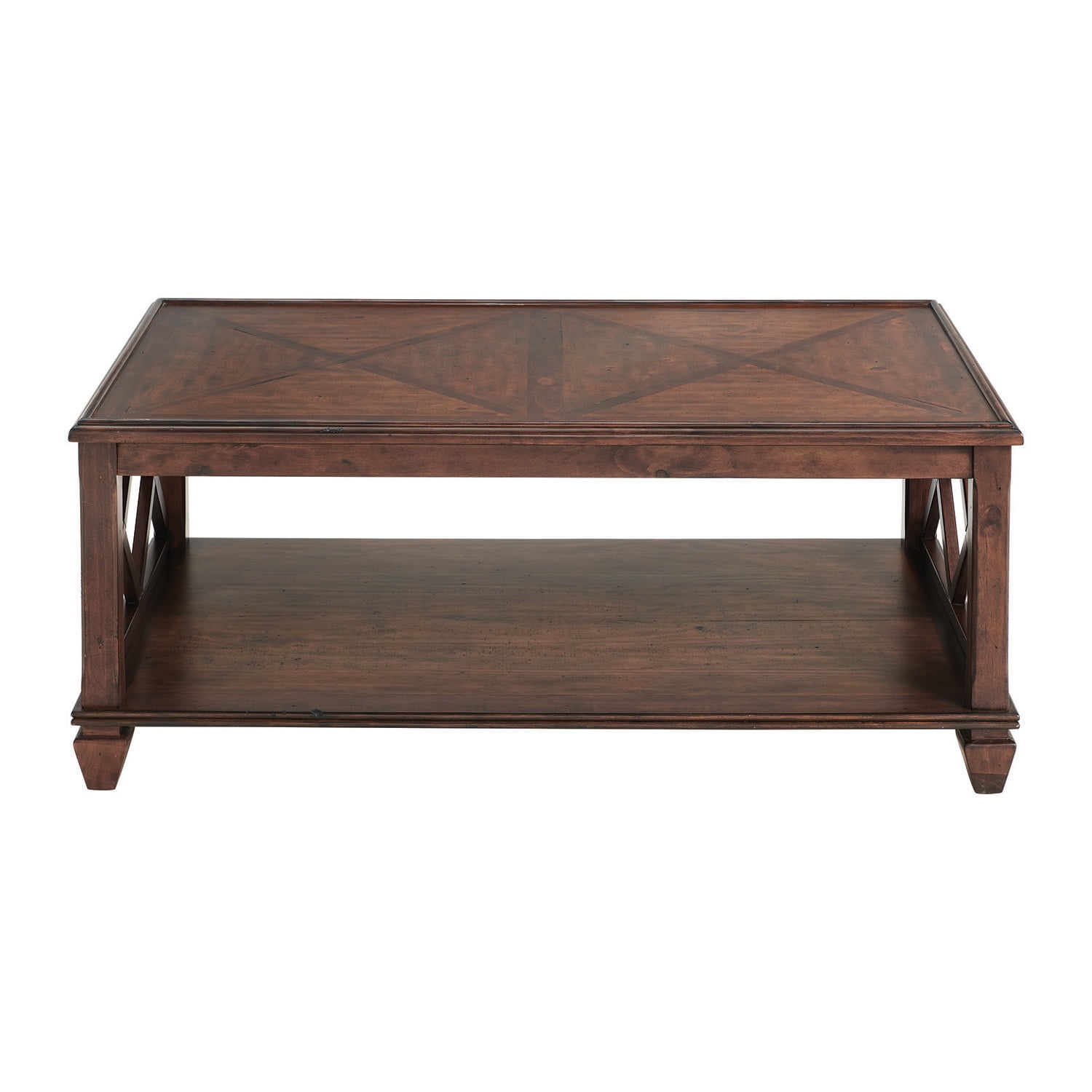 45" Cherry Pine Wood Coffee Table with Lower Shelf