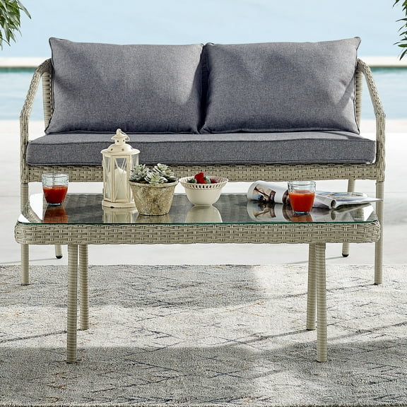 Alaterre Windham Outdoor Wicker Coffee Table, Light Gray