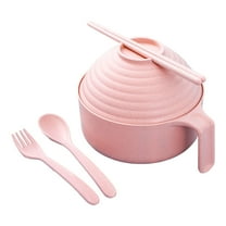 Alatka Microwave Ramen bowl Set,Instant Noodles Bowl with Chopsticks & Fork,Microwave Noodle Bowl College Dorm Room Essentials for Girls for Boys Apartment Essentials-Pink