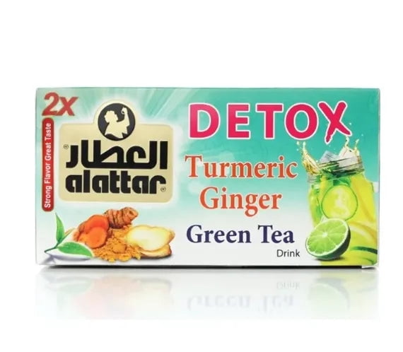 Alattar Detox Turmeric Ginger Green Tea 20 bags (30g) - Intense Flavor - Case of 24
