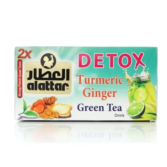 Alattar Detox Turmeric Ginger Green Tea 20 bags (30g) - Intense Flavor - Case of 24