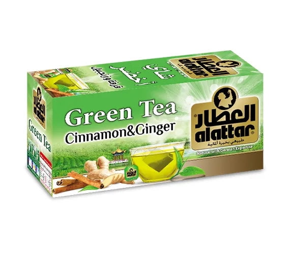 Alattar Green Tea Cinnamon & Ginger 20 Bags - Natural Herbal Blend - Case of 24