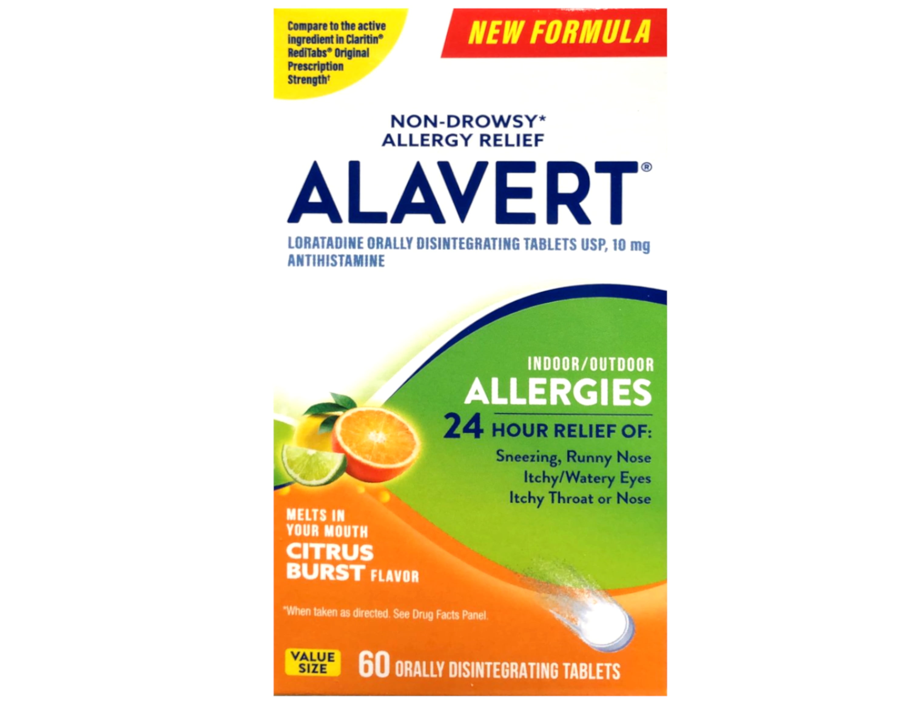 Alavert Allergy 24 Hour Relief, Citrus Burst Flavor, Orally Disintegrating Allergy Tablets, Non-drowsy Antihistamine, Loratadine 10mg, 60 Count