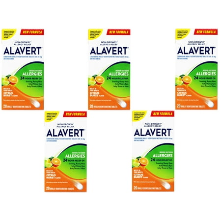 Alavert Quick Dissolving Non-Drowsy Allergy Relief Tabs Citrus Burst 20 Count Pack of 5