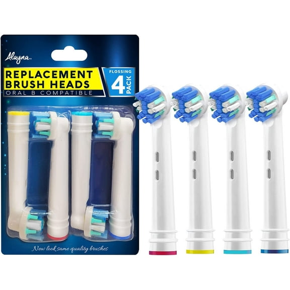 Alayna Best Replacement Brush Heads for Oral B Braun- 4 Floss Replaceable Electric Toothbrush Head Compatible with Oral-B White, Power, Clean, Kids, Soft, Black, Action, ETC