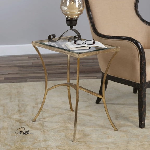 Alayna End Table with Antiqued Gold Leaf and Beveled Glass Top