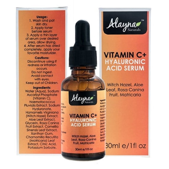 Alayna Naturals Enhanced Vitamin C Serum with Hyaluronic Acid 1 Oz - Top Anti Wrinkle, Anti Aging & Repairs Dark Circles, Fades Sun Damage- 20% Vitamin C Super Strength - Organic ingredients 1 Pack