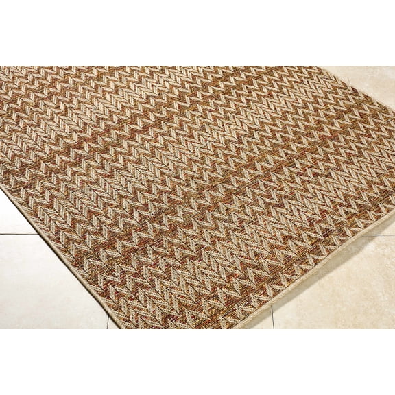 BoutiqueRugs Alazne Geometric Grid Pattern Thin Area Area Rug - Outdoor Safe - Burnt Orange, Sandstone, Terracotta - 5' x 7'