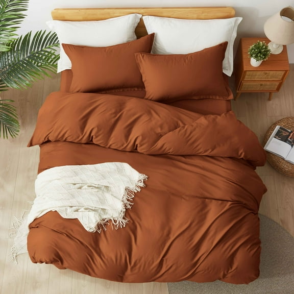 Alazuria Duvet Cover Set Soft Prewashed Microfiber with zipper and 4 corner ties Burnt Orange color Twin size ( 90" x 68" )