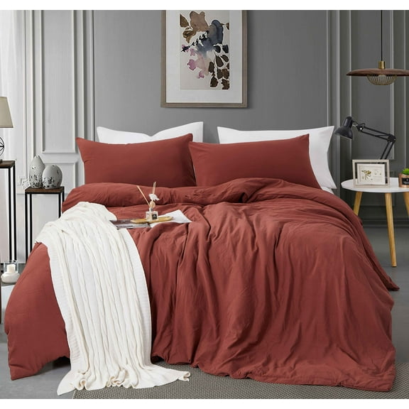 Alazuria Duvet Cover Set Soft Wrinkled Microfiber with zipper and 4 corner ties Brown Chocolate color Twin size ( 90" x 68" )