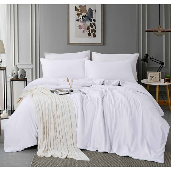 Alazuria Duvet Cover Set Soft Wrinkled Microfiber with zipper and 4 corner ties Snow White color Twin size ( 90" x 68" )