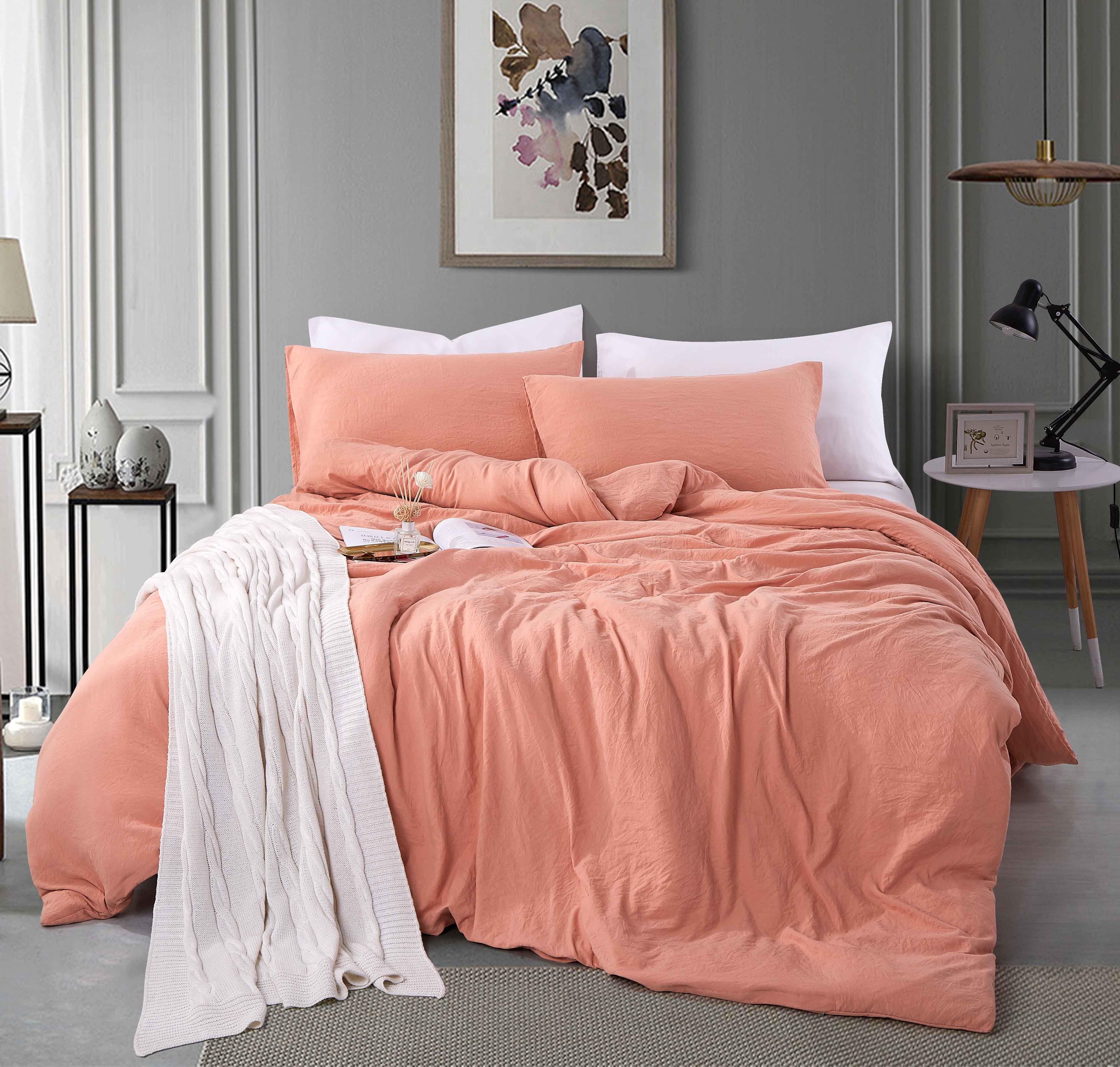 Alazuria Duvet Cover Set Soft Wrinkled Microfiber with zipper and 4 corner ties Terracotta color King size ( 104" x 90" )