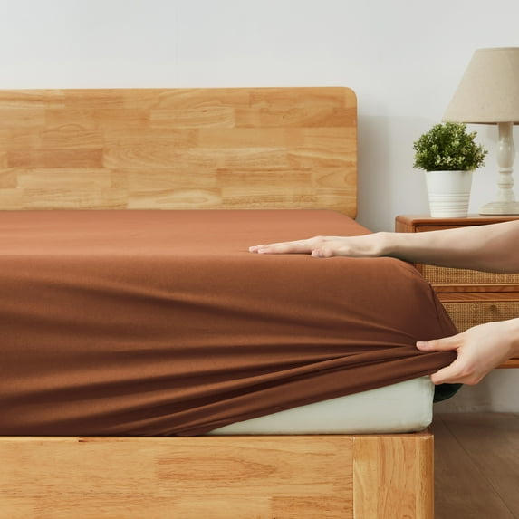 Alazuria Fitted Bed Sheet, Soft microfiber, All around elastic up to 16" deep Burnt Orange color Queen size ( 80" x 60" )