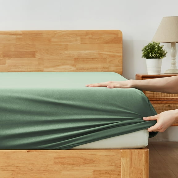 Alazuria Fitted Bed Sheet, Soft microfiber, All around elastic up to 16" deep Green Tea color Queen size ( 80" x 60" )