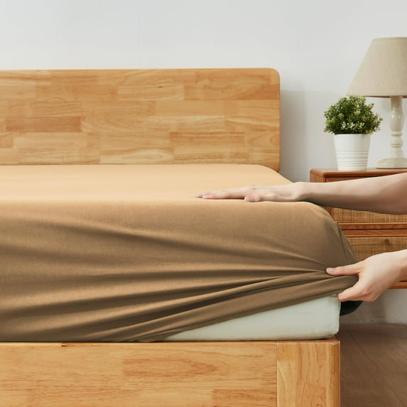 Alazuria Fitted Bed Sheet, Soft microfiber, All around elastic up to 16" deep Vanilla Beige color Queen size ( 80" x 60" )