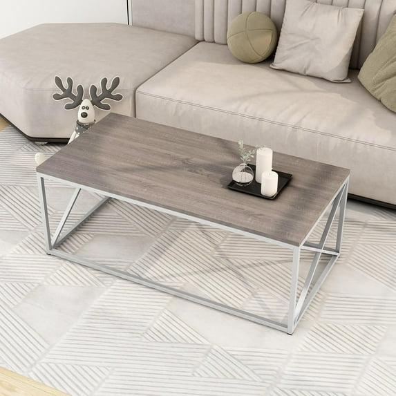 Alazyhome Silver Rectangle Living Room Metal Frame Coffee Table