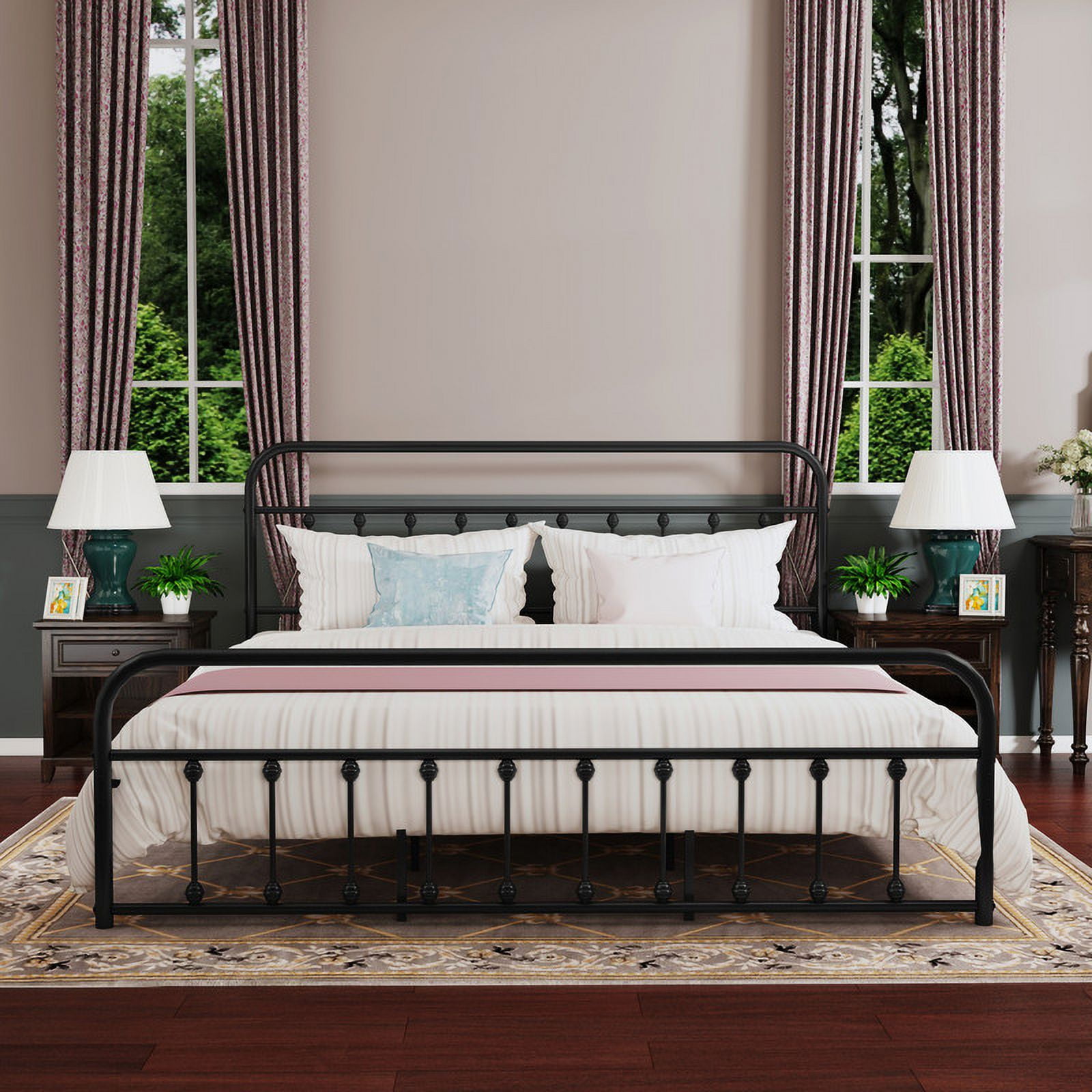 Alazyhome Vintage King Size Bed Frame, Durable Metal Platform, Easy ...