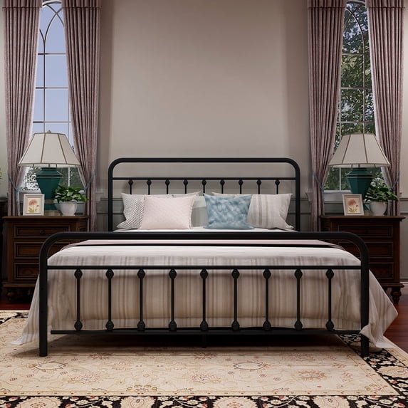 Alazyhome  Simple Vintage Metal Platform Bed Frame, Easy-Assembly Black N/A Queen Americana