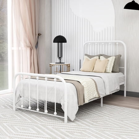 Alazyhome Sturdy Metal Platform Bed Frame White Twin