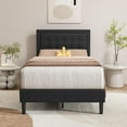 thumbnail image 1 of Alazyhome Twin Button Tufting Headboard Metal Platfom Bed, Black, 1 of 6