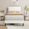 thumbnail image 1 of Alazyhome Twin Button Tufting Headboard Metal Platform Bed, White, 1 of 6