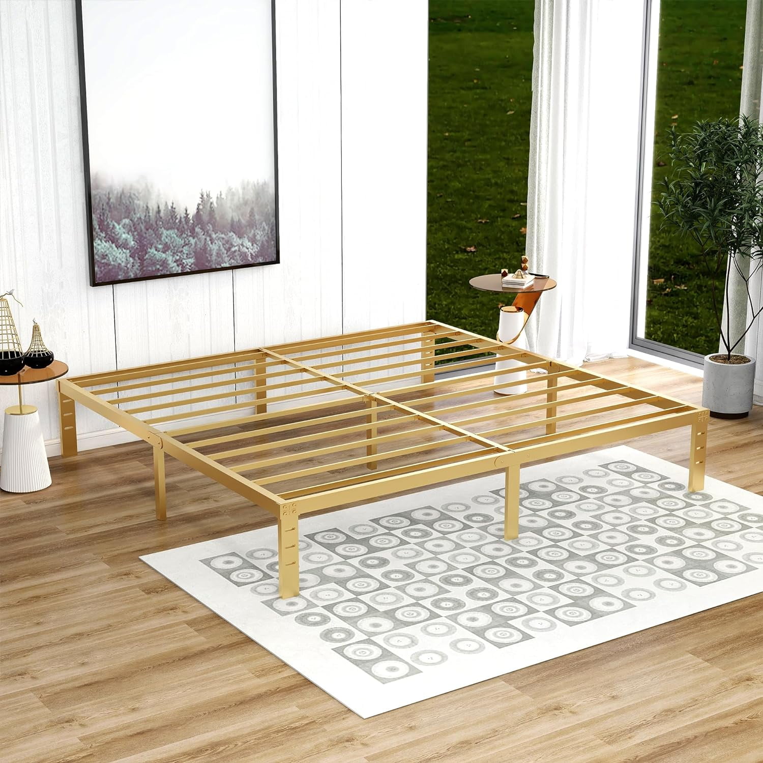 Alazyhome King Bed Frame with Under-Bed Storage, Steel Support, Easy ...