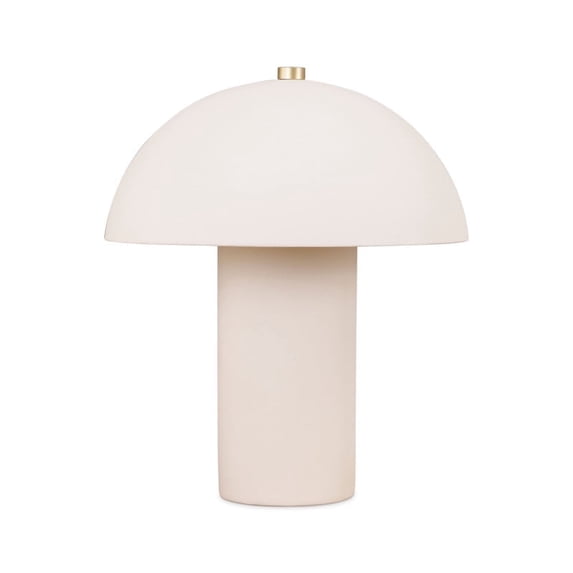 Alba 11" Modern Mushroom-Shaped LED Table Lamp in Beige Ceramic with Gold Accent