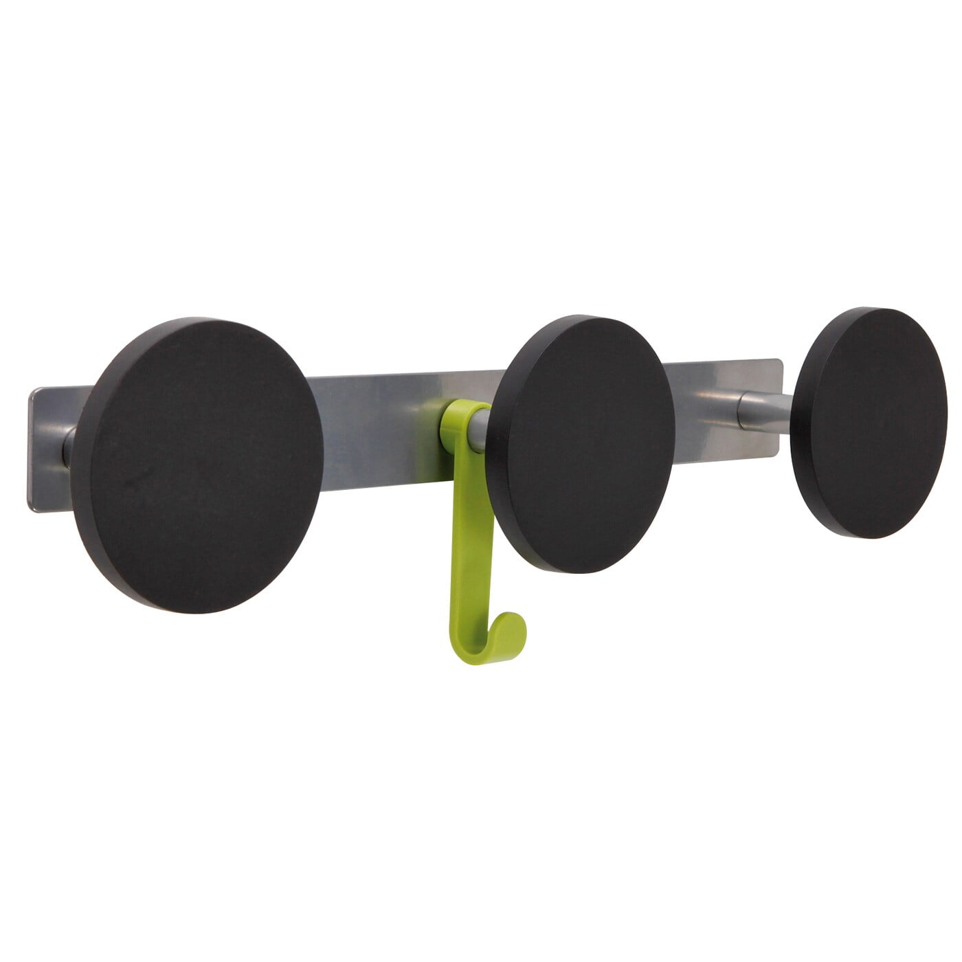 Silver and Black Metal Wall Mounted Coat Rack with Green Hook