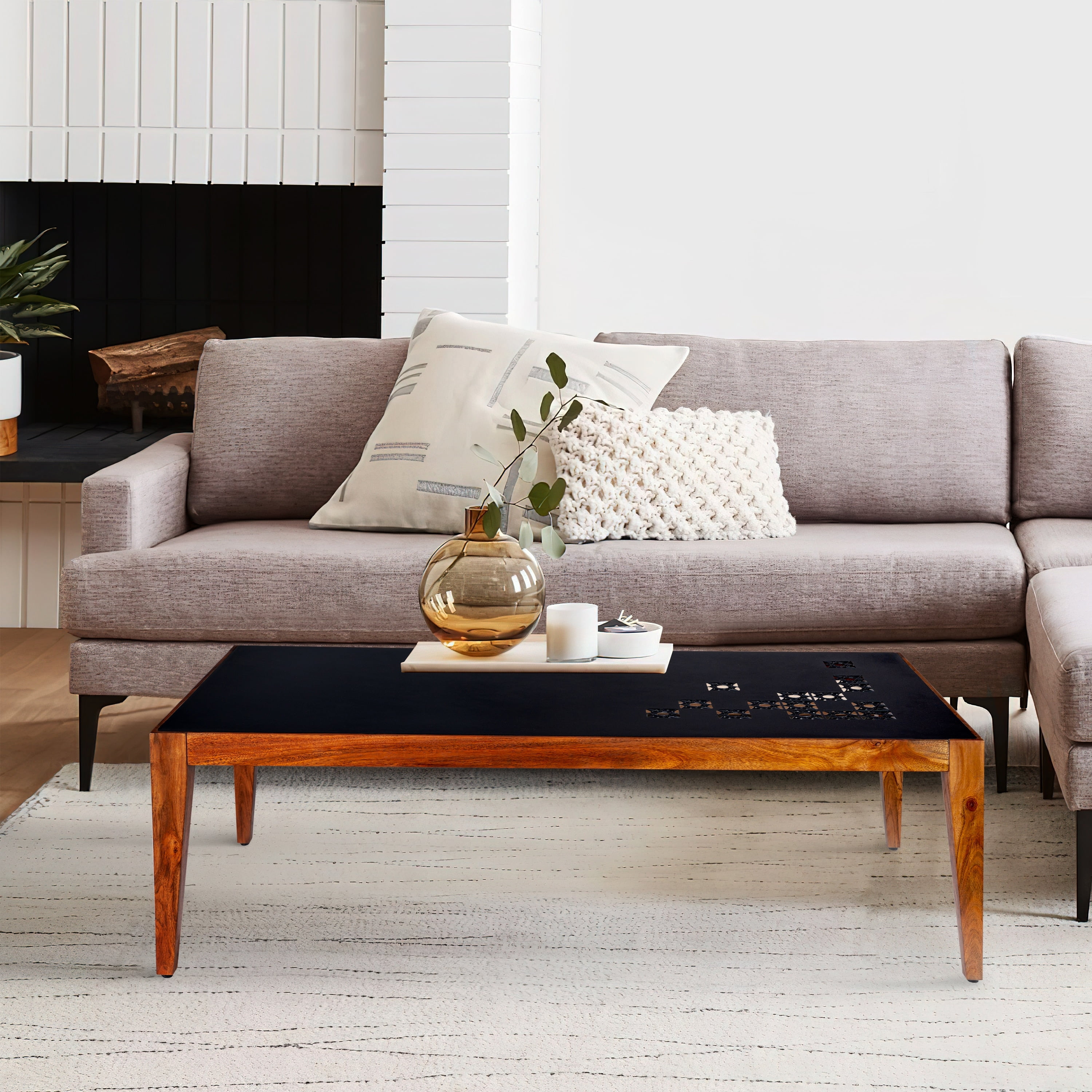 Alba 47 Inch Rectangular Metal Top Coffee Table with Laser Cut Design